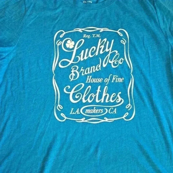 Lucky Brand Short Sleeved Tee Blue Logo T-shirt XXL Cotton Polyester  NWT - Picture 3 of 7